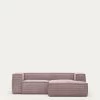 Blok 2 Seater Sofa With Right Side Chaise Longue In Pink Wide Seam Corduroy 240 Cm | Kave Home
