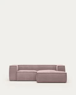 Blok 2 Seater Sofa With Right Side Chaise Longue In Pink Wide Seam Corduroy 240 Cm | Kave Home