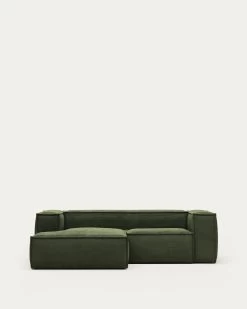 Blok 2 Seater Sofa With Left Side Chaise Longue In Green Wide Seam Corduroy 240 Cm | Kave Home