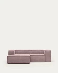 Blok 2 Seater Sofa With Left Side Chaise Longue In Pink Wide Seam Corduroy 240 Cm | Kave Home