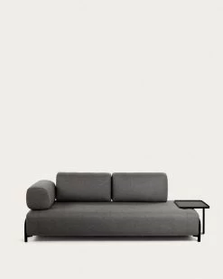 Compo 3 Seater Sofa With Large Tray In Dark Grey 252 Cm | Kave Home