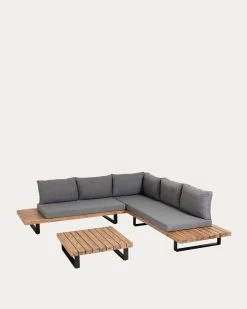 Zalika 5-seater Corner Sofa And Solid Acacia Coffee Table Set (100% FSC) | Kave Home