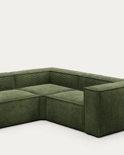 Blok 4 Seater Corner Sofa In Green Corduroy 320 X 230 Cm / 230 X 320 Cm | Kave Home -Quality Furniture Store S683LN19 1D01