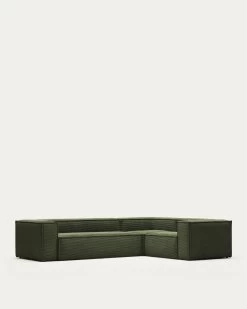 Blok 4 Seater Corner Sofa In Green Corduroy 320 X 230 Cm / 230 X 320 Cm | Kave Home