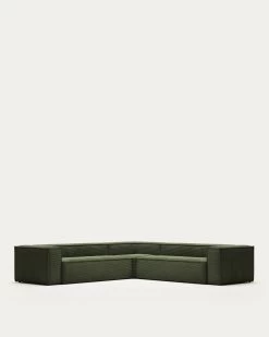 Blok 6 Seater Corner Sofa In Wide Seam Green Corduroy 320 X 320 Cm | Kave Home