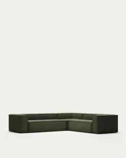 Blok 5 Seater Corner Sofa In Green Wide Seam Corduroy 320 X 290 / 290 X 320 Cm | Kave Home