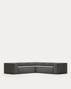 Blok 4 Seater Corner Sofa In Grey Wide Seam Corduroy 290 X 290 Cm | Kave Home