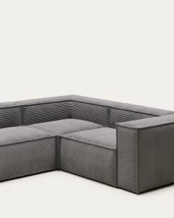 Blok 3 Seater Corner Sofa In Grey Wide Seam Corduroy 290 X 230 Cm / 230 Cm 290 Cm | Kave Home -Quality Furniture Store S717LN15 1D01