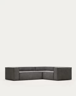 Blok 3 Seater Corner Sofa In Grey Wide Seam Corduroy 290 X 230 Cm / 230 Cm 290 Cm | Kave Home