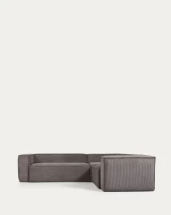 Blok 3 Seater Corner Sofa In Grey Wide Seam Corduroy 290 X 230 Cm / 230 Cm 290 Cm | Kave Home -Quality Furniture Store S717LN15 1V02