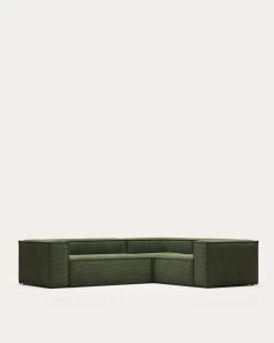 Blok 3 Seater Corner Sofa In Green Wide Seam Corduroy 290 X 230 Cm / 230 Cm 290 Cm | Kave Home