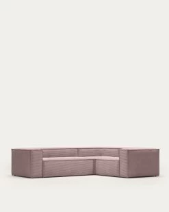 Blok 3 Seater Corner Sofa In Pink Wide Seam Corduroy 290 X 230 Cm / 230 Cm 290 Cm | Kave Home