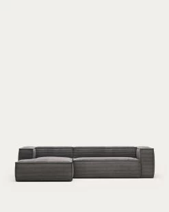 Blok 3 Seater Sofa With Left Side Chaise Longue In Grey Wide Seam Corduroy 300 Cm | Kave Home