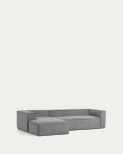 Blok 3 Seater Sofa With Left Side Chaise Longue In Grey Wide Seam Corduroy 300 Cm | Kave Home -Quality Furniture Store S751LN15 1V02