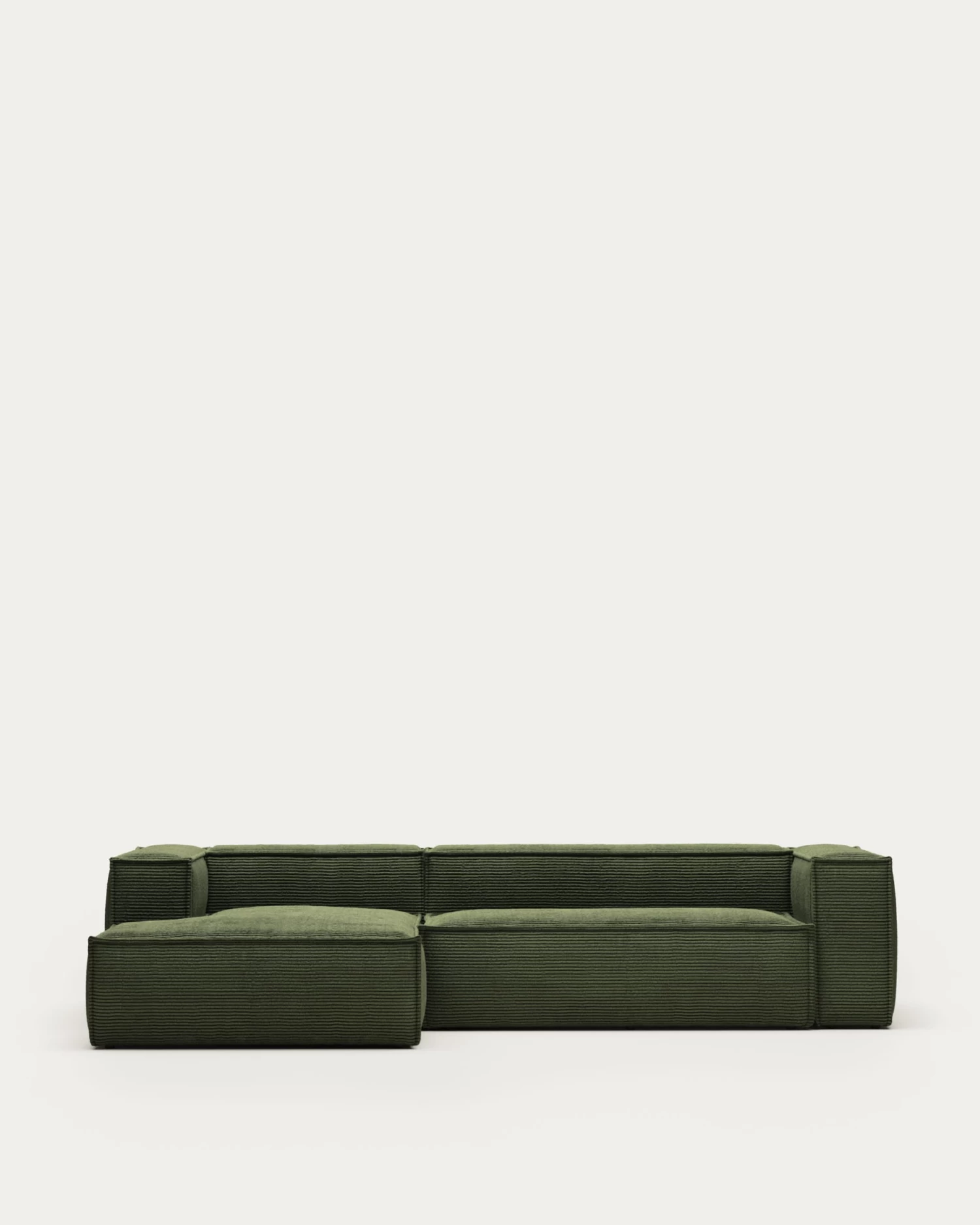 Blok 3 Seater Sofa With Left Side Chaise Longue In Green Wide Seam Corduroy 300 Cm | Kave Home 3 Blok 3 Seater Sofa With Left Side Chaise Longue In Green Wide Seam Corduroy 300 Cm | Kave Home
