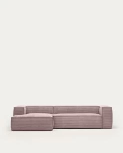 Blok 3 Seater Sofa With Left Side Chaise Longue In Pink Wide Seam Corduroy 300 Cm | Kave Home