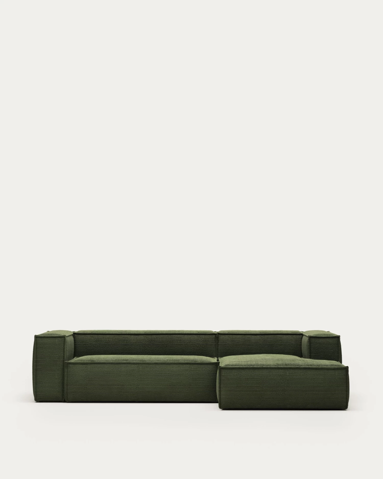 Blok 3 Seater Sofa With Right Side Chaise Longue In Green Wide Seam Corduroy 300 Cm | Kave Home 3 Blok 3 Seater Sofa With Right Side Chaise Longue In Green Wide Seam Corduroy 300 Cm | Kave Home