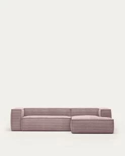 Blok 3 Seater Sofa With Right Side Chaise Longue In Pink Wide Seam Corduroy 300 Cm | Kave Home