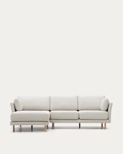 Gilma 3 Seater Sofa W/ Right/left-hand Chaise Longue In Chenille Pearl Natural Legs 260 Cm | Kave Home