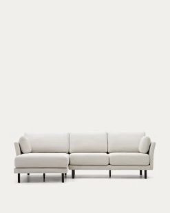 Gilma 3 Seater Sofa W/ Right/left-hand Chaise Longue Chenille Pearl With Black Legs 260 Cm | Kave Home