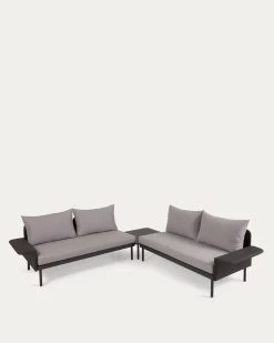 Zaltana Outdoor Corner Sofa And Table Set In Matt Dark Grey Aluminium 164 Cm | Kave Home
