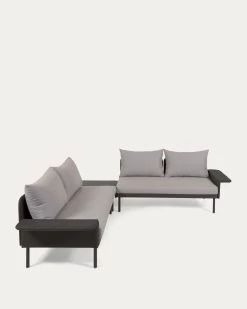 Zaltana Outdoor Corner Sofa And Table Set In Matt Dark Grey Aluminium 164 Cm | Kave Home -Quality Furniture Store S794R02 1V02