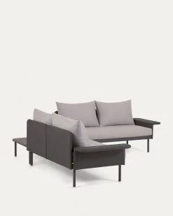 Zaltana Outdoor Corner Sofa And Table Set In Matt Dark Grey Aluminium 164 Cm | Kave Home -Quality Furniture Store S794R02 1V03