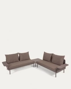 Zaltana Outdoor Corner Sofa And Table Set In Matte Brown Aluminium 164 Cm | Kave Home