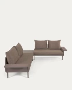 Zaltana Outdoor Corner Sofa And Table Set In Matte Brown Aluminium 164 Cm | Kave Home -Quality Furniture Store S794R10 1V02