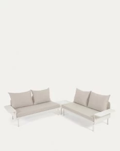Zaltana Outdoor Corner Sofa And Table Set In Matte White Aluminium 164 Cm | Kave Home