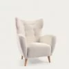 Patio Armchair In White Fleece With Solid, Natural Rubberwood Legs -Quality Furniture Store S810 10 J33 1V01