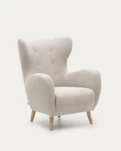 Patio Beige Chenille Armchair With Solid Beech Wood Legs | Kave Home