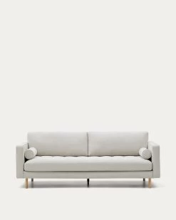 Debra 3-seater Sofa In Pearl Chenille And Natural Legs, 222 Cm