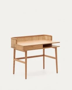 Araxi Writing Desk In Veneer, Solid Ash Wood And Rattan 105 X 62 Cm