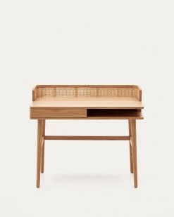 Araxi Writing Desk In Veneer, Solid Ash Wood And Rattan 105 X 62 Cm -Quality Furniture Store T0400004MM46 1V02