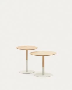 Watse Set Of 2 Side Tables In Oak Wood Veneer And Matte White Metal à 40 Cm/à 48 Cm | Kave Home