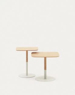 Watse Set Of 2 Side Tables In Oak Wood Veneer And Matte White Metal | Kave Home