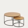 Yoana Set Of 2 Nesting Side Tables With Oak Wood Veneer & Black Metal Ã 80 Cm / Ã 50 Cm | Kave Home -Quality Furniture Store T0600008MM40 1V01