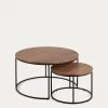 Yoana Set Of 2 Nesting Side Tables With Walnut Veneer And Black Metal Ã 80 Cm / Ã 50 Cm | Kave Home -Quality Furniture Store T0600008MM41 1V01