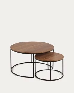 Yoana Set Of 2 Nesting Side Tables With Walnut Veneer And Black Metal à 80 Cm / à 50 Cm | Kave Home