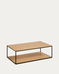 Yoana Coffee Table With Oak Wood Veneer And Painted Black Metal Structure 110 X 60 Cm | Kave Home