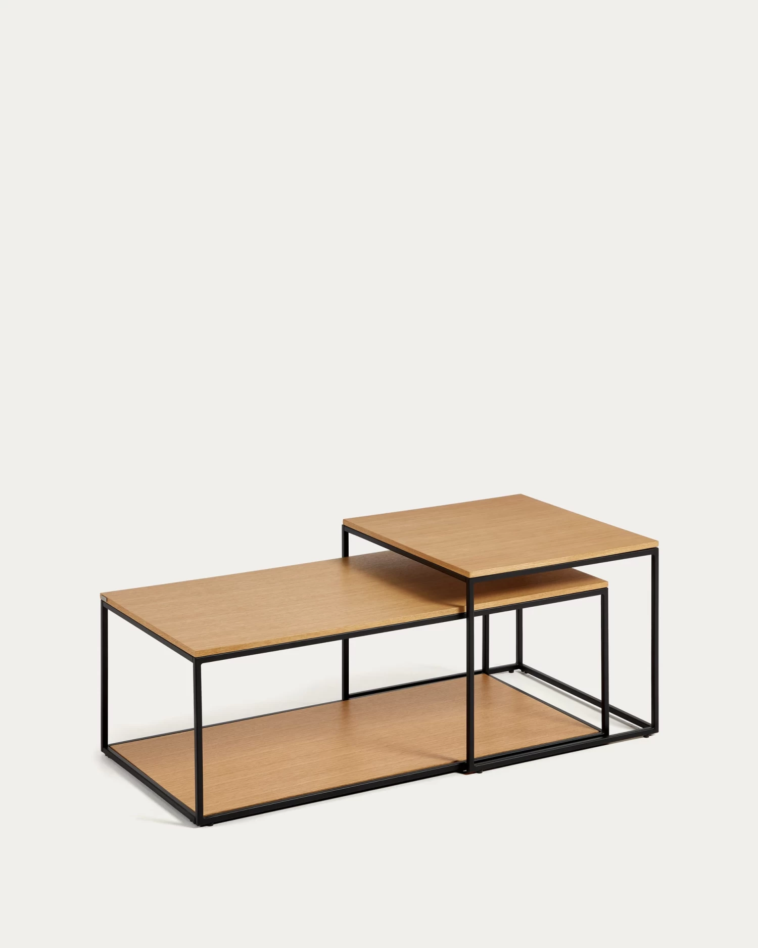 Yoana Set Of 2 Nesting Coffee Tables With Oak Wood Veneer & Black Painted Metal Structure | Kave Home 3 Yoana Set Of 2 Nesting Coffee Tables With Oak Wood Veneer & Black Painted Metal Structure | Kave Home