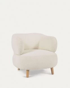 Luisa White Fleece Armchair With Solid Rubber Wood Legs. | Kave Home