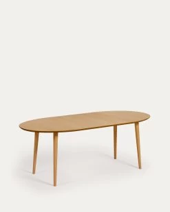 Oqui Extendable Oval Table With An Oak Veneer And Solid Wood Legs Ã 120 (200) X 90 Cm | Kave Home -Quality Furniture Store YG0230M46 1V03