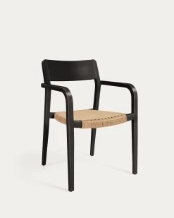 Better Stackable Chair In Solid Acacia Wood With Matt Black Finish And Beige Paper Rope | Kave Home